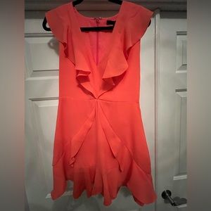 BRAND NEW! DRESS BCBGMAXAZRIA ELEEZA RUFFLE MINI DRESS CORAL REEF SIZE 10